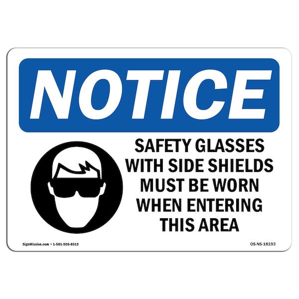 OSHA, Safety Glasses With Side Shields With Symbol, 5in X 3.5in Decal, 10PK, OS-NS-D-35-L-18193-10PK